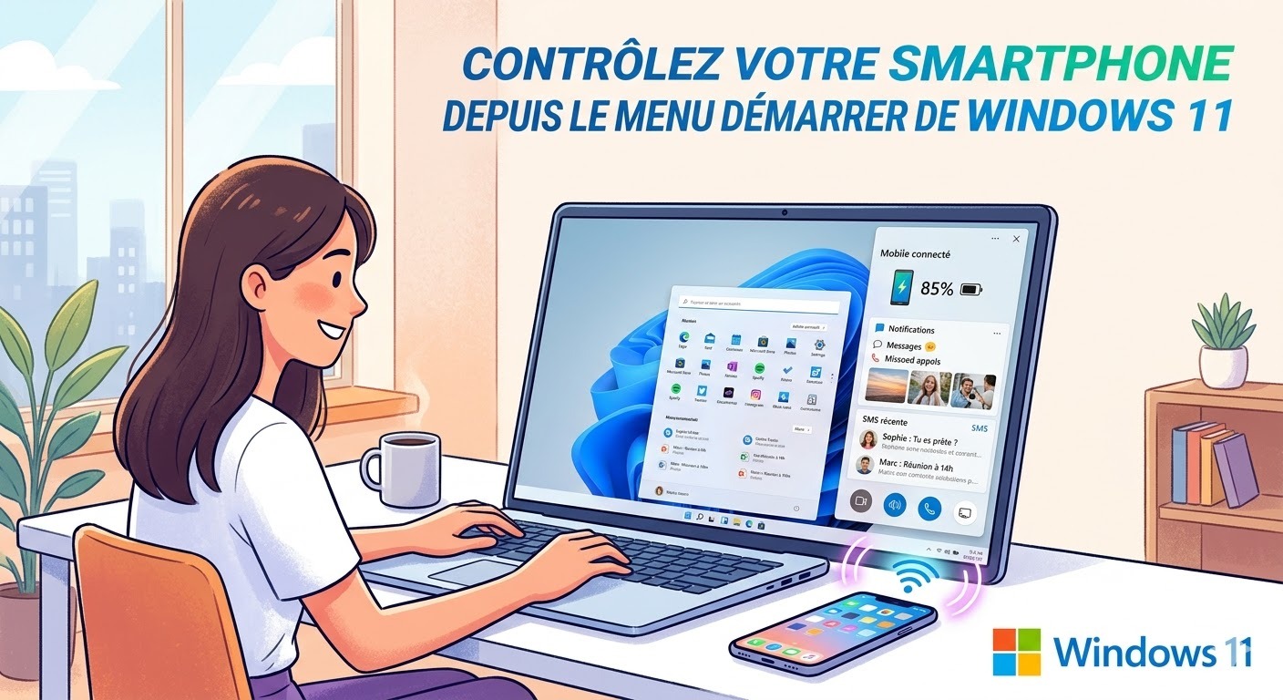 smartphone dans le menu Démarrer de Windows 11