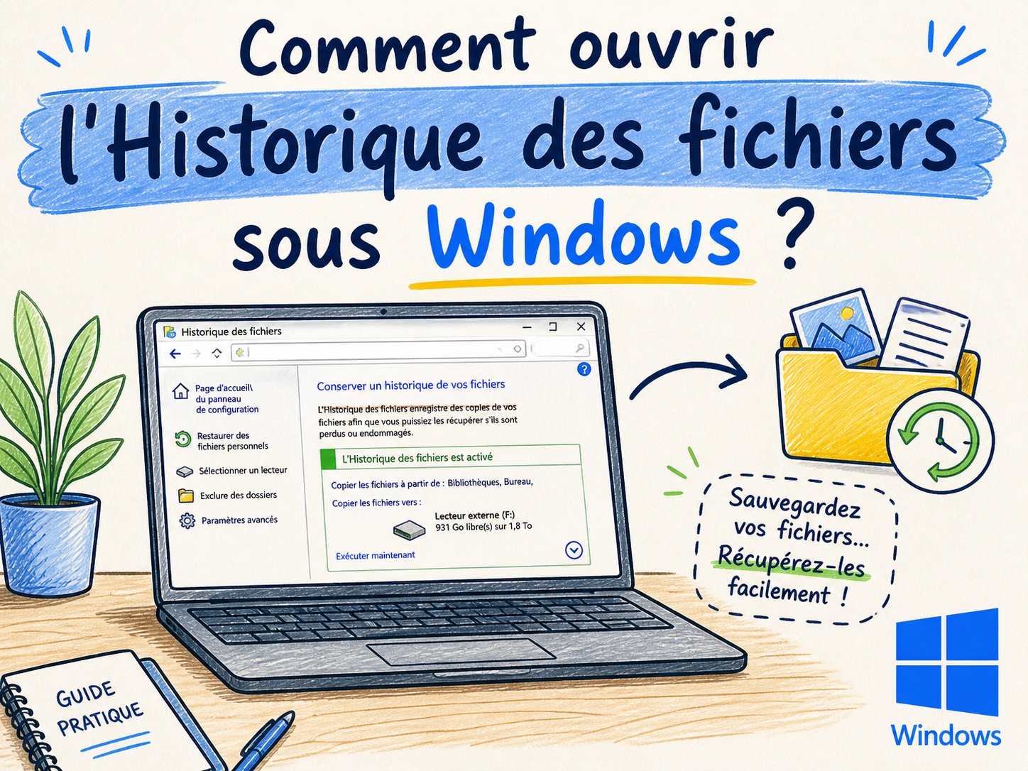 ouvrir l'Historique des fichiers sous Windows