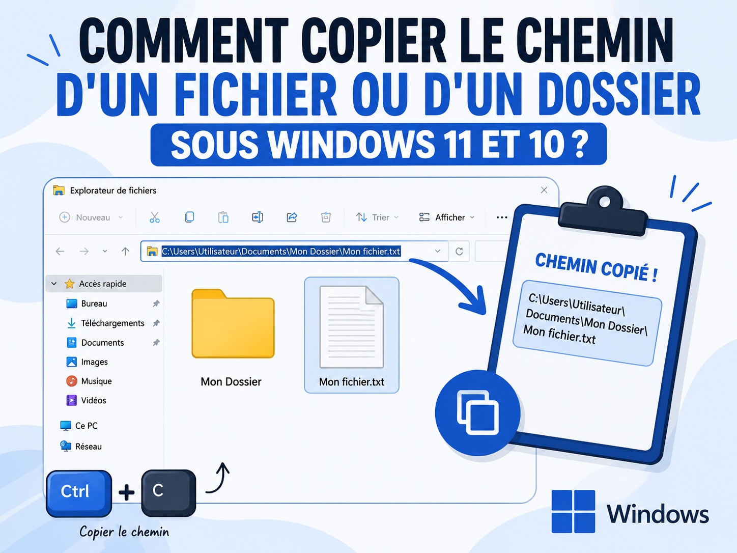 copier chemin accès fichier Windows