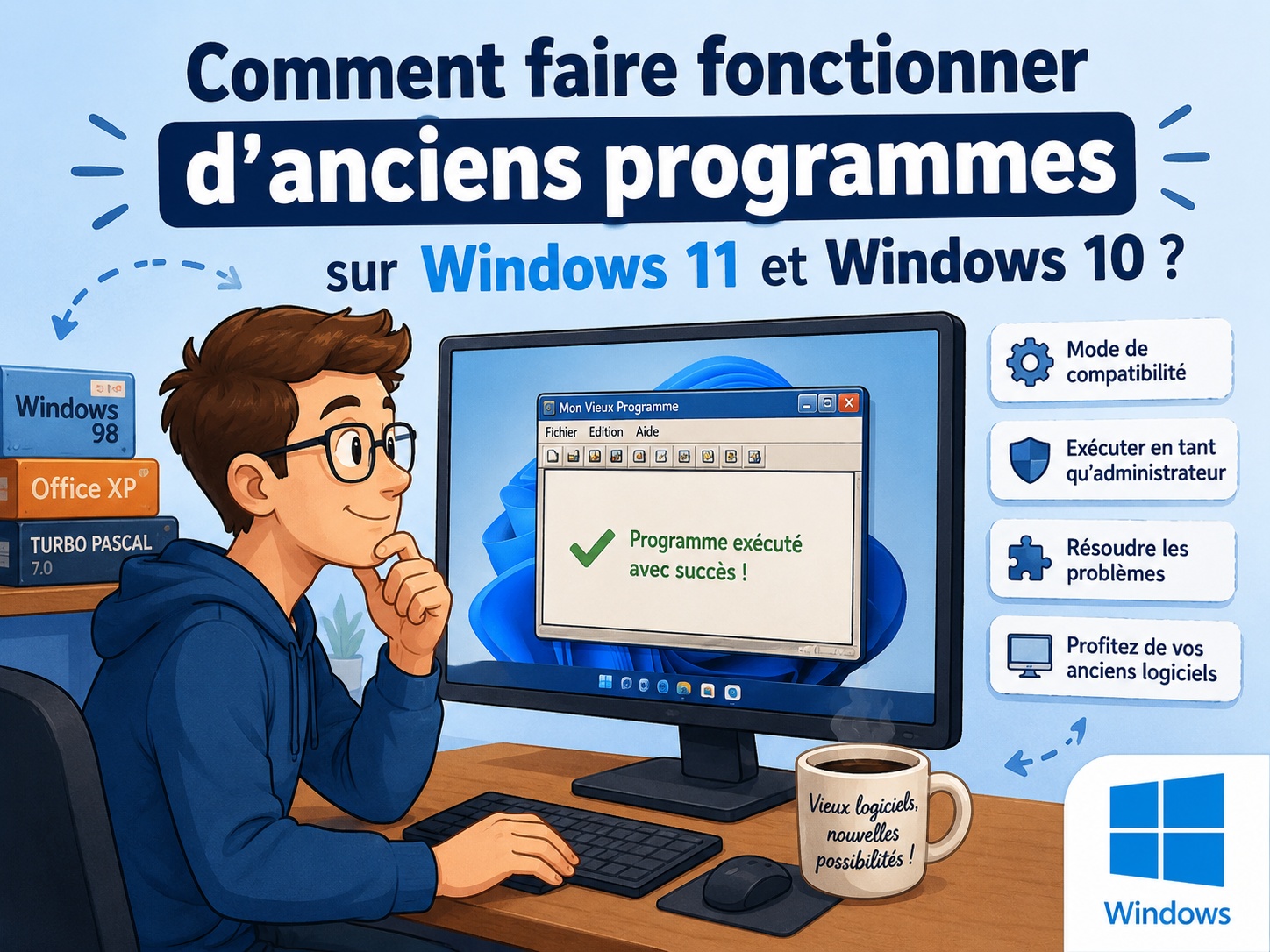 faire fonctionner anciens logiciels Windows