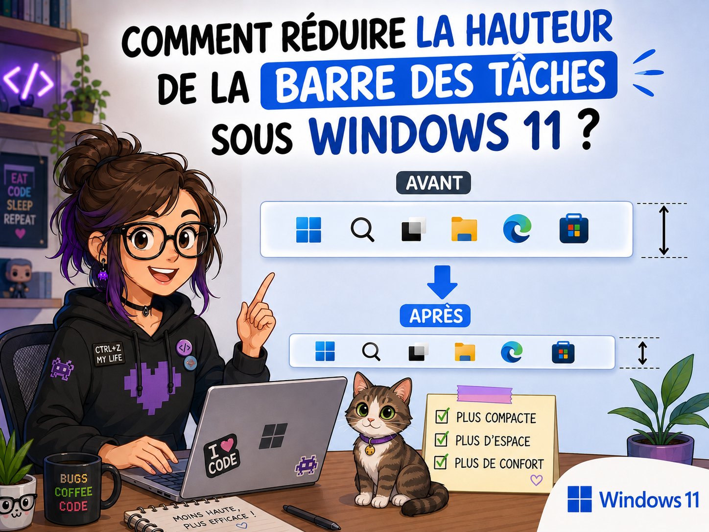 réduire la hauteur de la barre des tâches sous Windows11